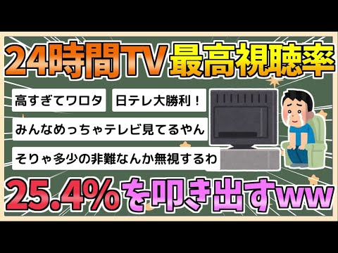 【2chまとめ】「24時間テレビ」瞬間最高視聴率25・4％　世帯平均　終盤「PART10」で19・7％【ゆっくり実況】